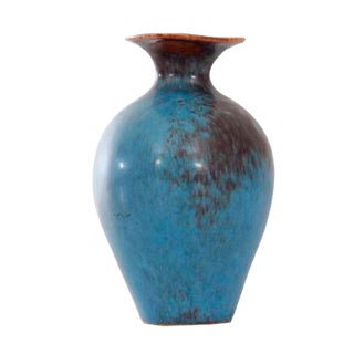 AUH Brown & Blue Matte Hare's Fur Glaze Vase by Gunnar Nylund for Rörstrand, 1960s For Sale