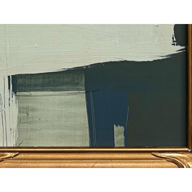 “Serenity Pines" Green Abstract Art in Antique Frame, Transitional Living Room Art by JTS For Sale - Image 4 of 9