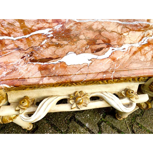 Mid-20c French Louis XVI Cream Gilt Marble Coffee Table For Sale - Image 12 of 17