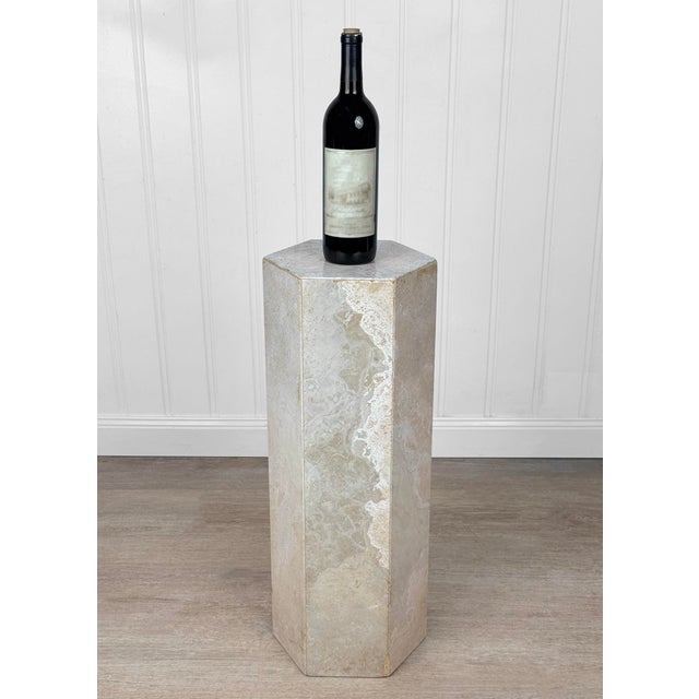 Original 1970's Postmodern Stone Pedestal 6 Paneled Italian Travertine Stone Panels Wonderful Graining Throughout with...