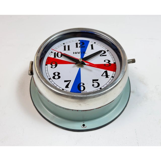 Vintage Blue Navy Wall Clock from Hanil, 1980s For Sale - Image 4 of 18
