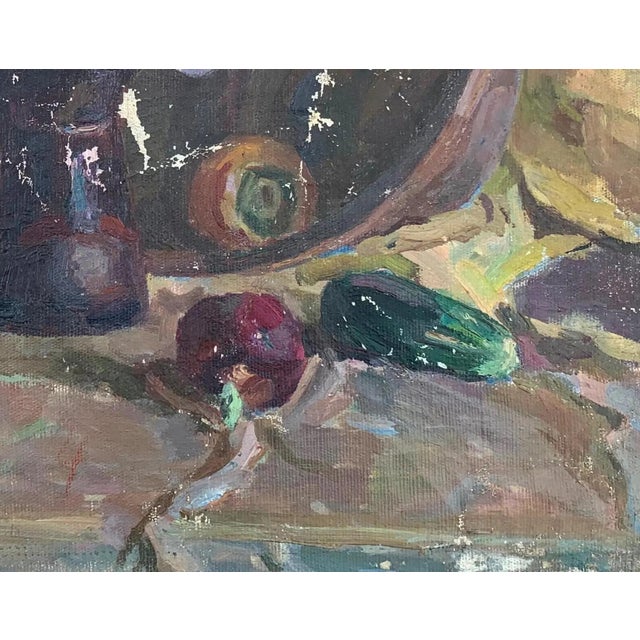 Still Life With Food Oil Painting Original Art Ukrainian Artist Sokolovsky G. 1970s For Sale - Image 6 of 6