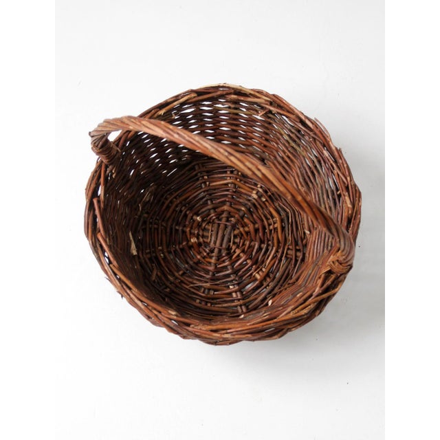 Wood Vintage Wicker Gathering Basket For Sale - Image 7 of 14