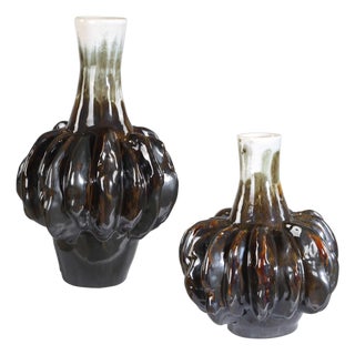 Umbrian White & Brown Gourd Vases Set/2 For Sale