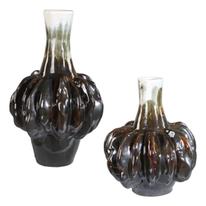 Umbrian White & Brown Gourd Vases Set/2