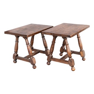 Antique 19th Century English Oak Joint Stools Side Tables - A Pair For Sale