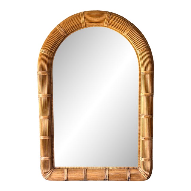 Vintage Pencil Reed Arched Wall Mirror in the Style of Vivai Del Sud For Sale