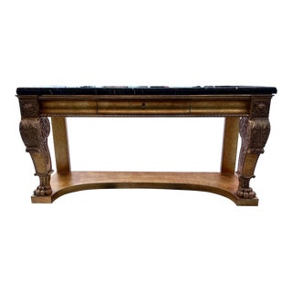 Henredon Neoclassical Marble Top Giltwood Lion Paw Foot Console For Sale