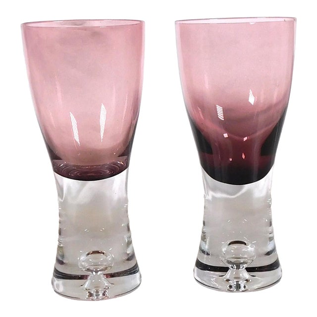 1940s Block Crystal Wine or Pilsner Glasses in Tao Amethyst- a Pair For Sale