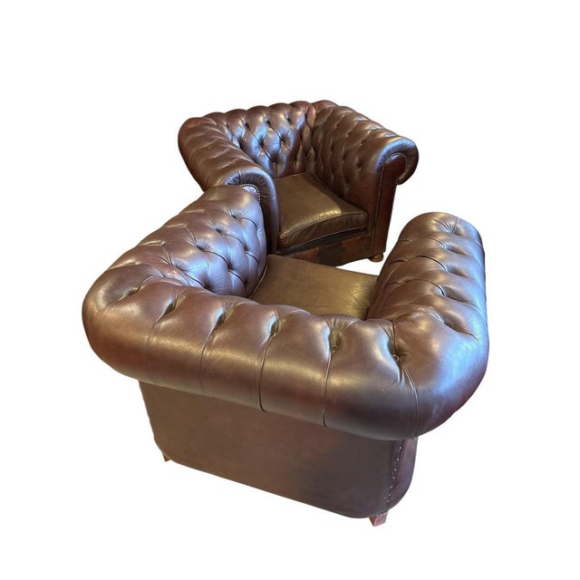 Vintage Chesterfield Armchairs in Brown Leather, Set of 2 For Sale - Image 4 of 11