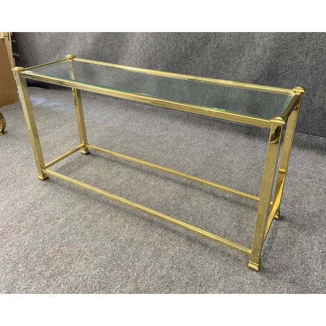 Contemporary Brass & Glass Sofa Table For Sale - Image 3 of 9