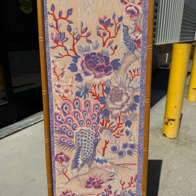 1970s 1970s Pink Chinoiserie Framed Peacock Silk For Sale - Image 5 of 9