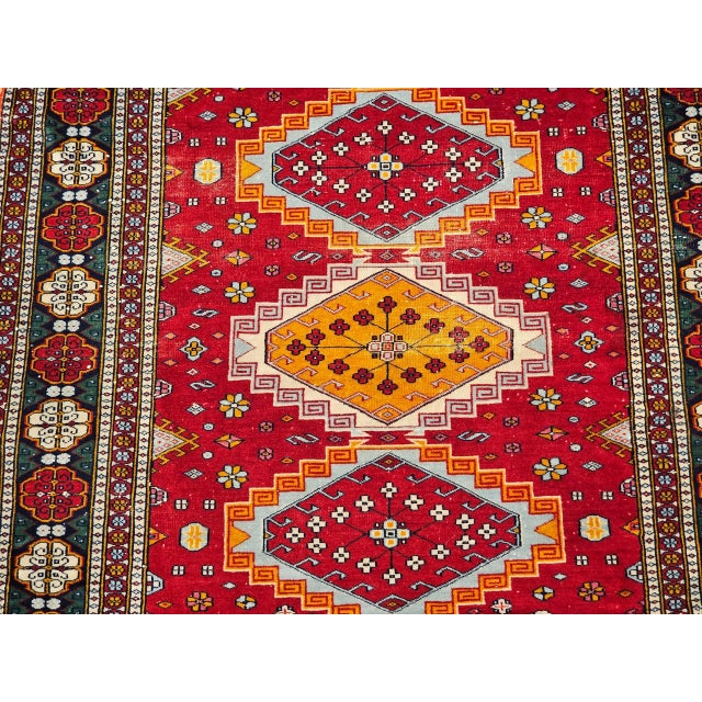 Textile Vintage Persian Tribal Area Rug, Handwoven Geometric Pattern, Red and Blue, 4’ X 4’ For Sale - Image 7 of 12
