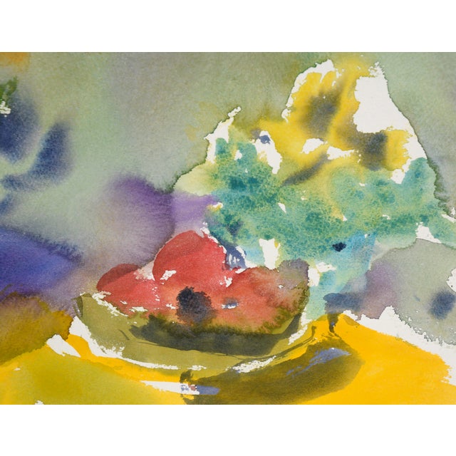 Post Impressionist Abstract Still Life With Bouquets and Fruit in Watercolor on Paper by Les Anderson For Sale - Image 3 of 5