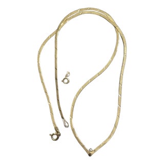 Italian 14k Gold Herringbone Chain Necklace With Solitaire Diamond From Vicenza, Italy. For Sale