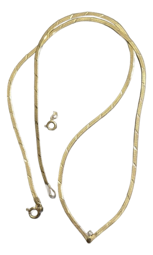 Italian 14k Gold Herringbone Chain Necklace With Solitaire Diamond From Vicenza, Italy.