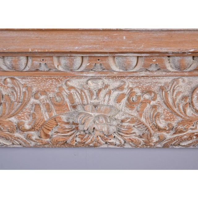 Wood Large Limed Wooden Overdoor Split Pediment With Highly Carved Bottom Edge For Sale - Image 7 of 12