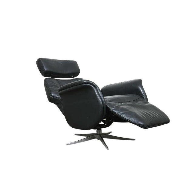 Metal Danish Modern Leather Swivel Lounge Chair Recliner For Sale - Image 7 of 13