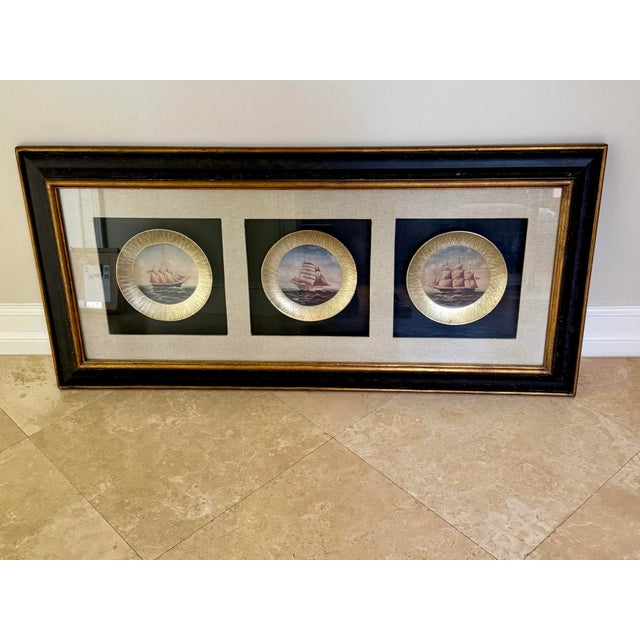 1990s Collector Plates of Clipper Ships in Heavy Frame With Glass, Each in a Shadowbox For Sale - Image 9 of 9