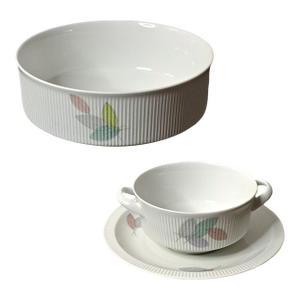 Early 20th Century Arzberg Arz3415 Athena Leaves Set Bowl & Gravy Boat, German- 3 Pieces