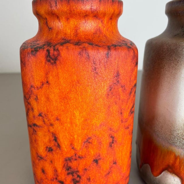 Orange Fat Lava Orange Pottery Vases from Scheurich, Germany, 1970s, Set of 2 For Sale - Image 8 of 18