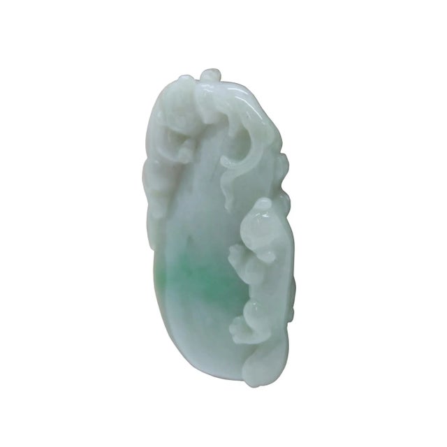 1980s Lucky Feng Shui Jade Pendant With Three Pixie Figure Play on Eggplant For Sale - Image 5 of 8