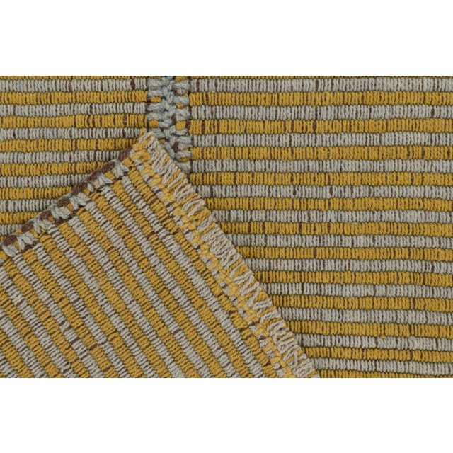 Textile Rug & Kilim’s Contemporary Kilim in Gold and Sky Blue Stripes With Brown Accents For Sale - Image 7 of 7