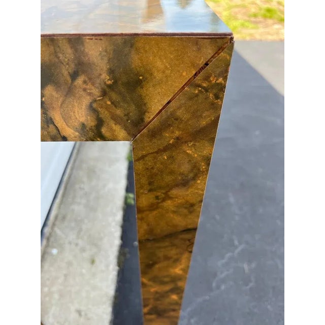 Burl Wood Formica Parsons Console Table For Sale - Image 10 of 13