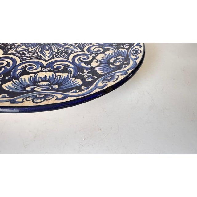 Large Italian Ceramic Serving Platter with Blue Floral & Botanical Motifs, 1970s For Sale - Image 3 of 14