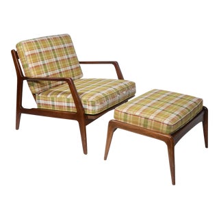 Mid Century Lounge Chair and Ottoman by Lawerence Peabody for Selig C 1950's For Sale