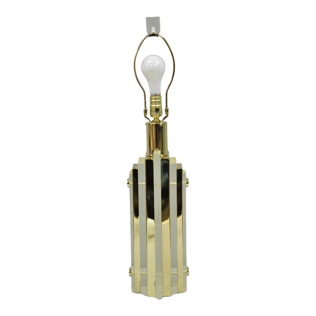 Vintage Mid Century Modern Lucite & Brass Cityscape Skyscraper Table Lamp For Sale