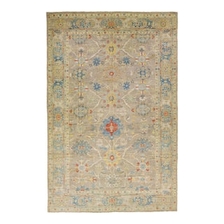 Modern Oversized Sultanabad Brown Wool Rug Handmade Allover Floral Motif For Sale