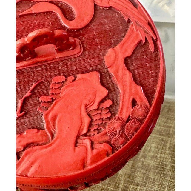 Red Chinese Cinnabar Lacquered Enameled Lidded Box For Sale - Image 8 of 12