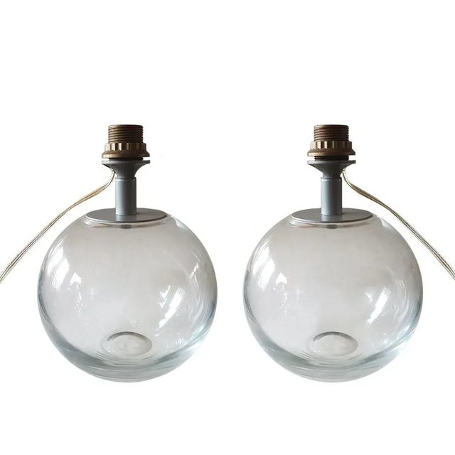 Clear Glass Globe Table Lamps, 1970s, Set of 2 For Sale - Image 4 of 4