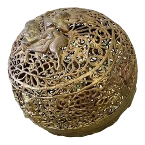 Large Asian Brass Ball Incense Holder