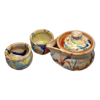 Hagi Ware Hōhin Teapot and Cups by Seki Taian, Set of 3 For Sale