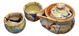 Hagi Ware Hōhin Teapot and Cups by Seki Taian, Set of 3