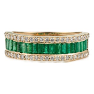 1ct Emerald & Diamond Eternity Band Art Deco Ring in 14k Gold Size 9 For Sale