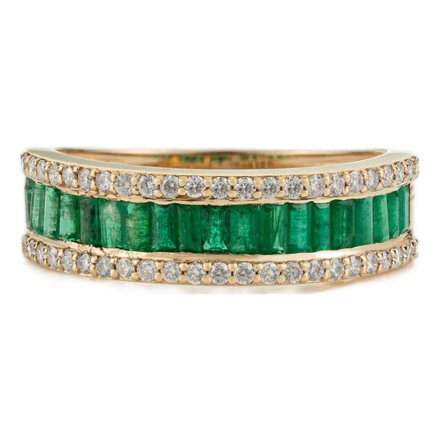 1ct Emerald & Diamond Eternity Band Art Deco Ring in 14k Gold Size 9 For Sale