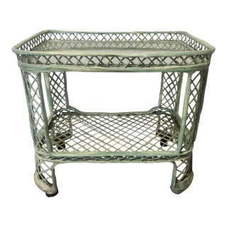 Vintage Rolling Bar Cart Green Basketweave For Sale
