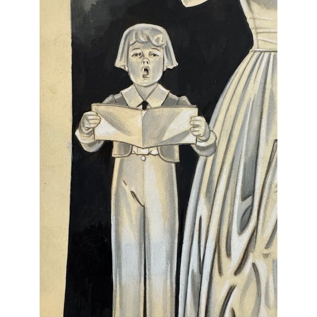 American 1940s Original Signed Graphite Illustration of Music Recital, 10.5 X 8.5 In. For Sale - Image 3 of 7