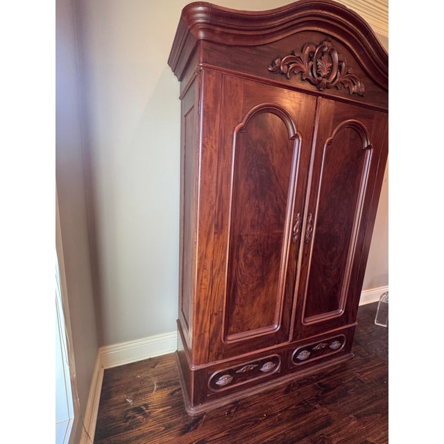Mid-19th Century Victorian Rococo Revival Flame Mahogany Armoire For Sale - Image 4 of 7