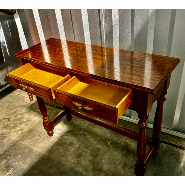 Wood Mid 20th Century Traditional Oak Console Table For Sale - Image 7 of 12