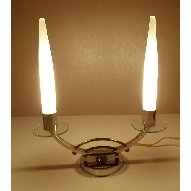 Metal French Art Deco Table Lamps in Chrome and Glass, Set of 2 For Sale - Image 7 of 18