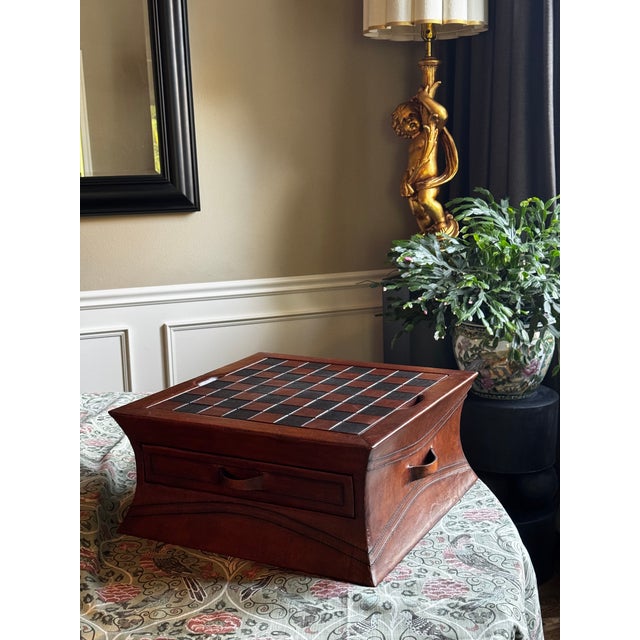Estate Hand Made in Peru Leather Chess & Backgammon Game Box For Sale - Image 4 of 13