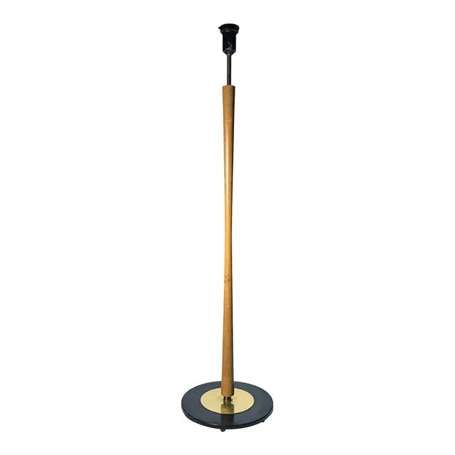 Vintage Lightolier Turned Concave Wood Staff Floor Lamp For Sale