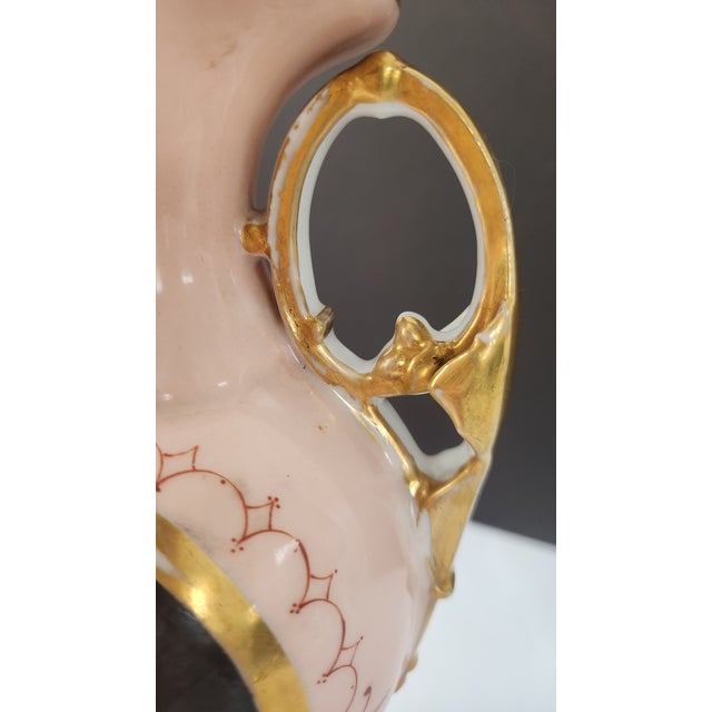 Antique Bohemian Pink Portrait Porcelain Vase With Gilt Handles, Circa 1900 For Sale - Image 17 of 17