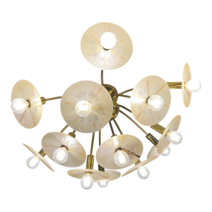 Mid 20th Century Dandelion Art Glass Shade Chandelier Lightolier Designed by Gerald Thurston
