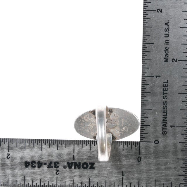 Metal sz9.25 Vintage Zuni Sterling, turquoise, and malachite channel inlay ring For Sale - Image 7 of 9