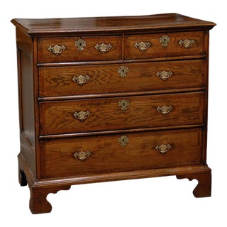 English 1820s Regency Oak Five-Drawer Commode with Crossbanding and Bracket Feetv For Sale